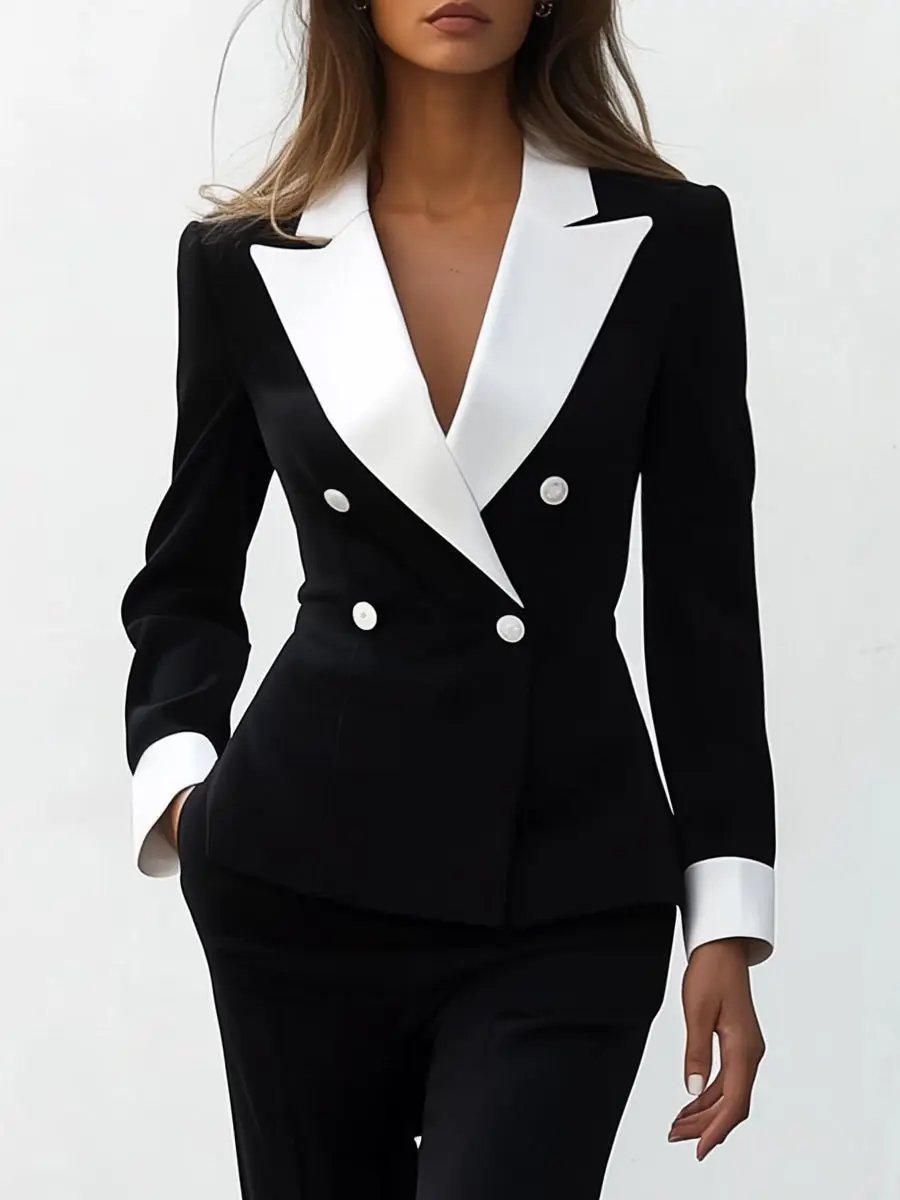 Monochrome Contrast Collar Tailored Elegance Outfit MollyBoo