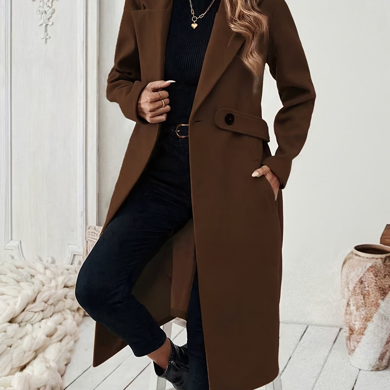 Elegant Long Tweed Coat for Women