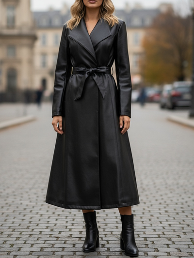 Faux Leather Trench Coat