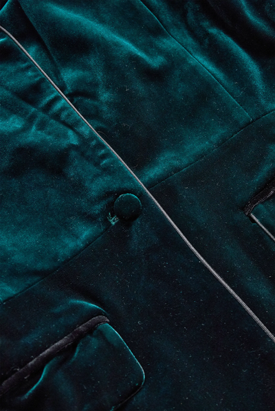 Emerald Velvet Blazer with Satin Lapels and Rose Embroidery MollyBoo Ali