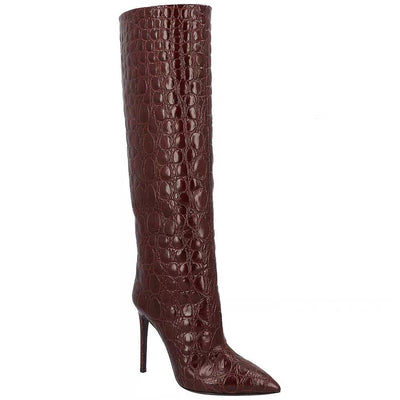 Snake-print high-heeled pointed-toe straight-leg boots