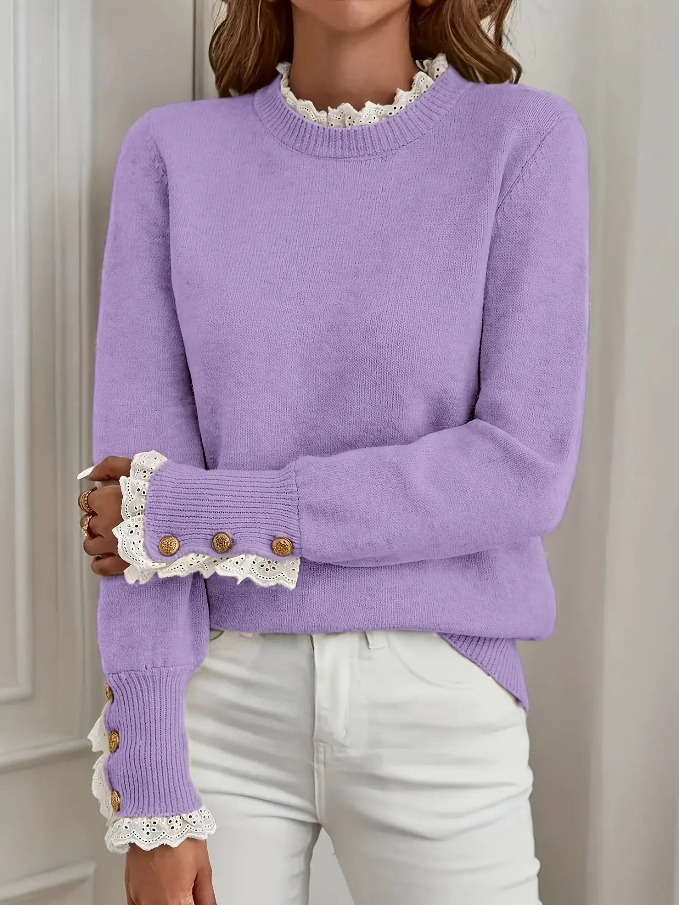 Elegant Knit Sweater with Contrasting Lace MollyBoo