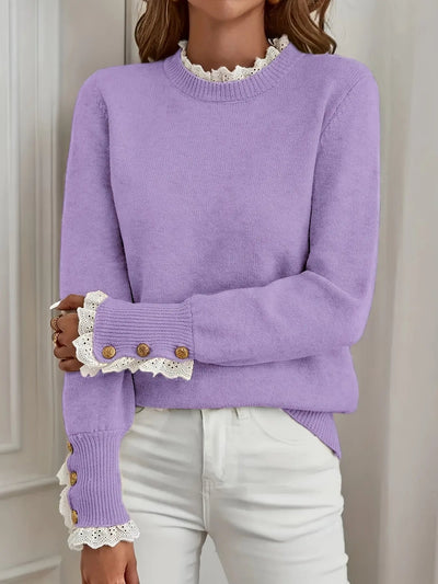 Elegant Knit Sweater with Contrasting Lace MollyBoo