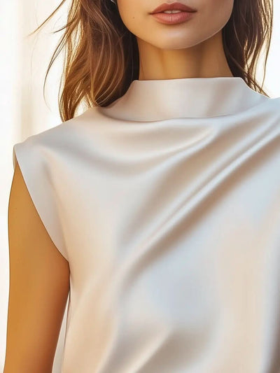 Elegant Minimalist Sleeveless Blouse with Draped Neckline MollyBoo