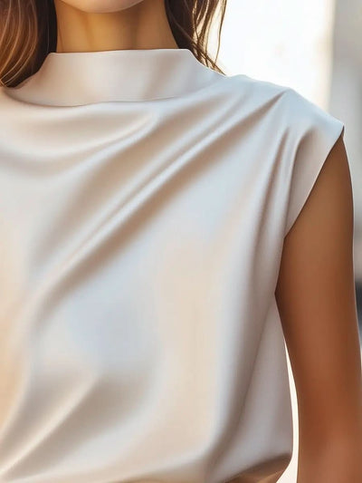 Elegant Minimalist Sleeveless Blouse with Draped Neckline MollyBoo