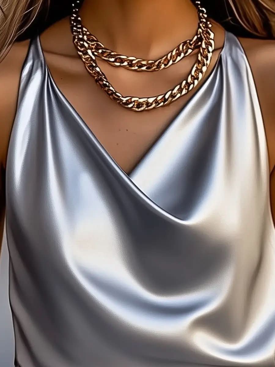 Satin Draped Cowl Neck Top MollyBoo