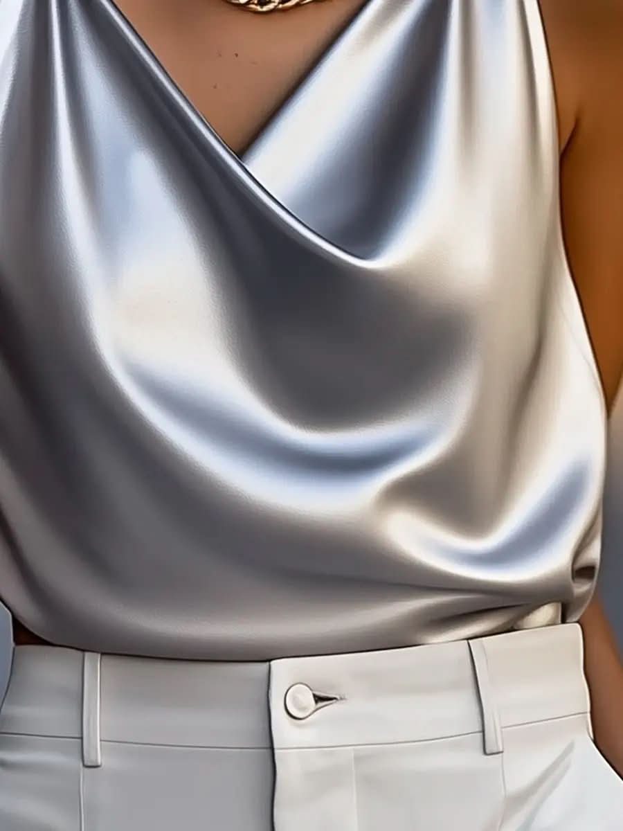Satin Draped Cowl Neck Top MollyBoo
