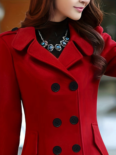 Elegant Red Trench Coat for Women with Black Buttons