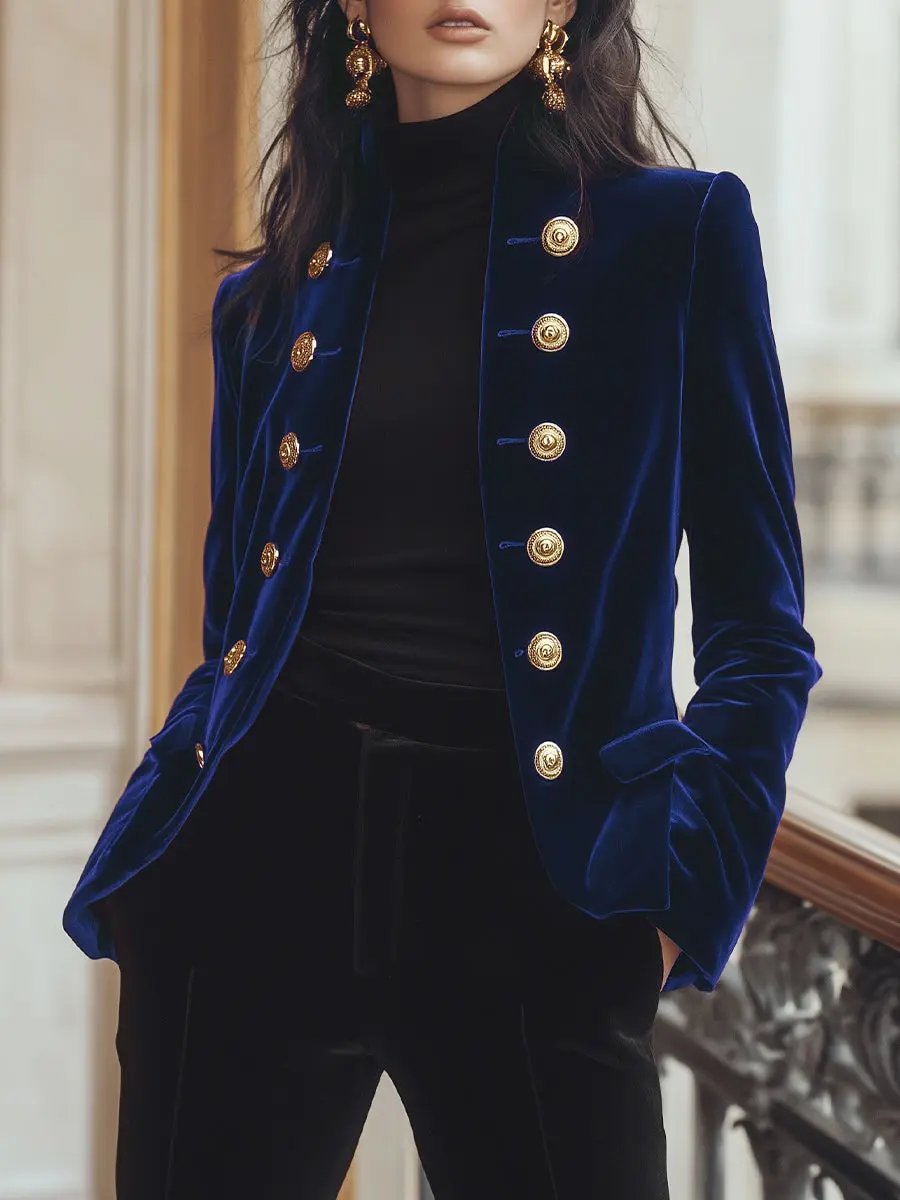 Chic Velvet Jacket with Bold Gold Accents MollyBoo
