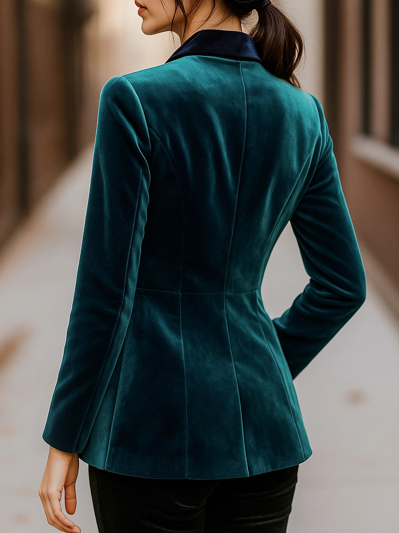 Emerald Velvet Blazer with Satin Lapels and Rose Embroidery MollyBoo Ali