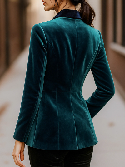 Emerald Velvet Blazer with Satin Lapels and Rose Embroidery MollyBoo Ali