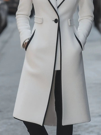 Chic Contrast-Trimmed Long White Coat MollyBoo