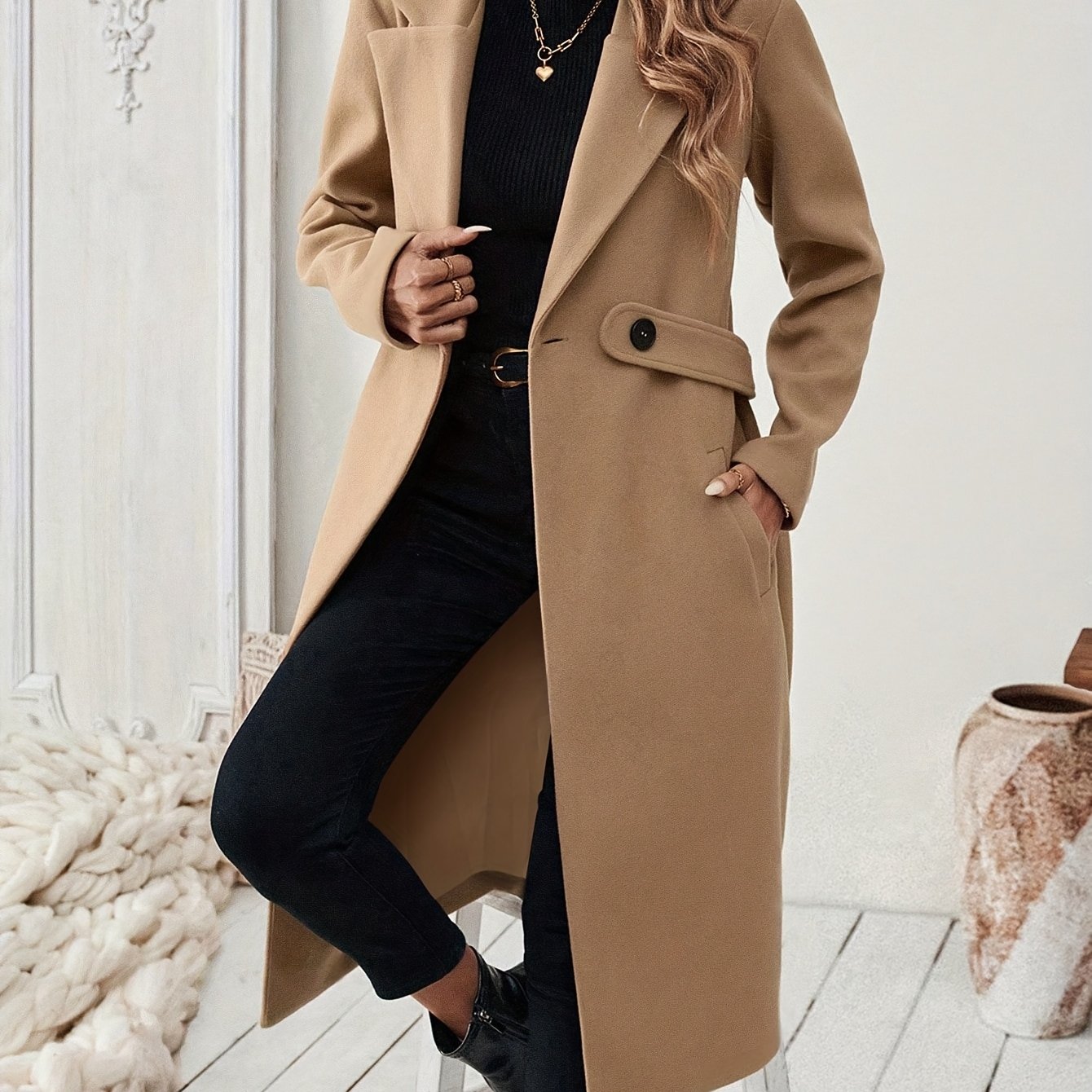 Elegant Long Tweed Coat for Women
