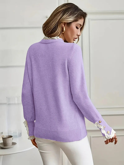 Elegant Knit Sweater with Contrasting Lace MollyBoo
