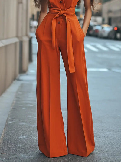 Stylish Sleeveless Orange Jumpsuit MollyBoo