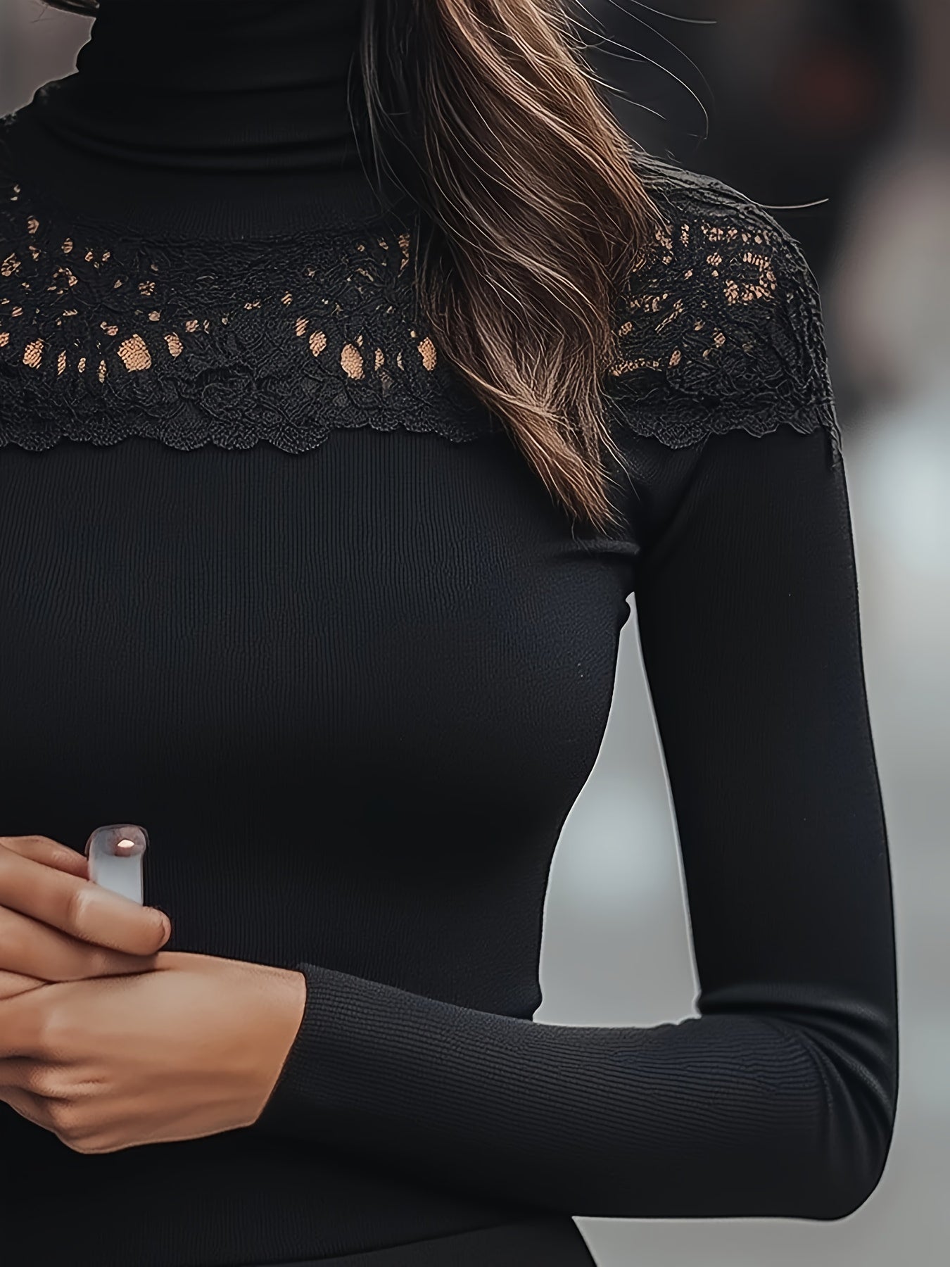 Elegant Lace High-Neck Long-Sleeve Blouse