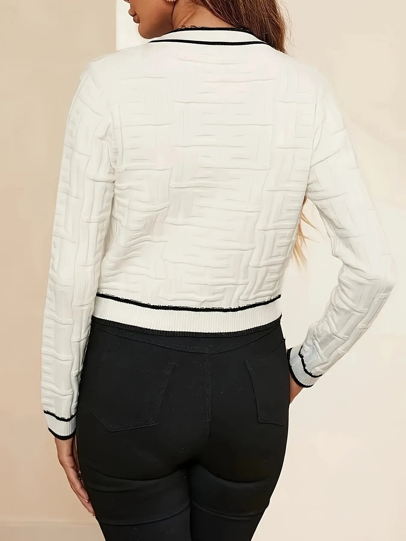 Cardigã Elegante Feminino de Ajuste Slim com Listras - Suéter Aberto de Manga Longa Macio e Alta Elasticidade com Bolsos, Bege/Marrom/Preto/Cinza para Primavera & Outono, Peça de Camada de Outono, Tecido de Alta Elasticidade MollyBoo