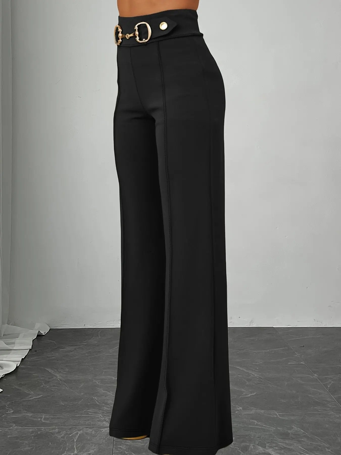 Chic Straight-Cut Pants with Metallic Detail MollyBoo