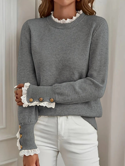 Elegant Knit Sweater with Contrasting Lace MollyBoo