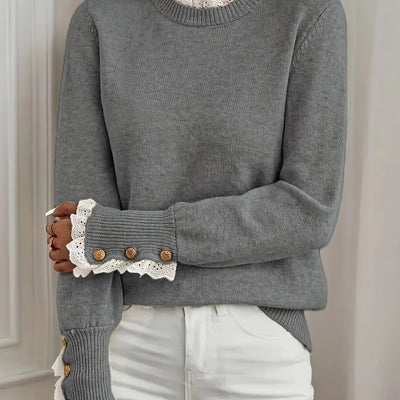 Elegant Knit Sweater with Contrasting Lace MollyBoo