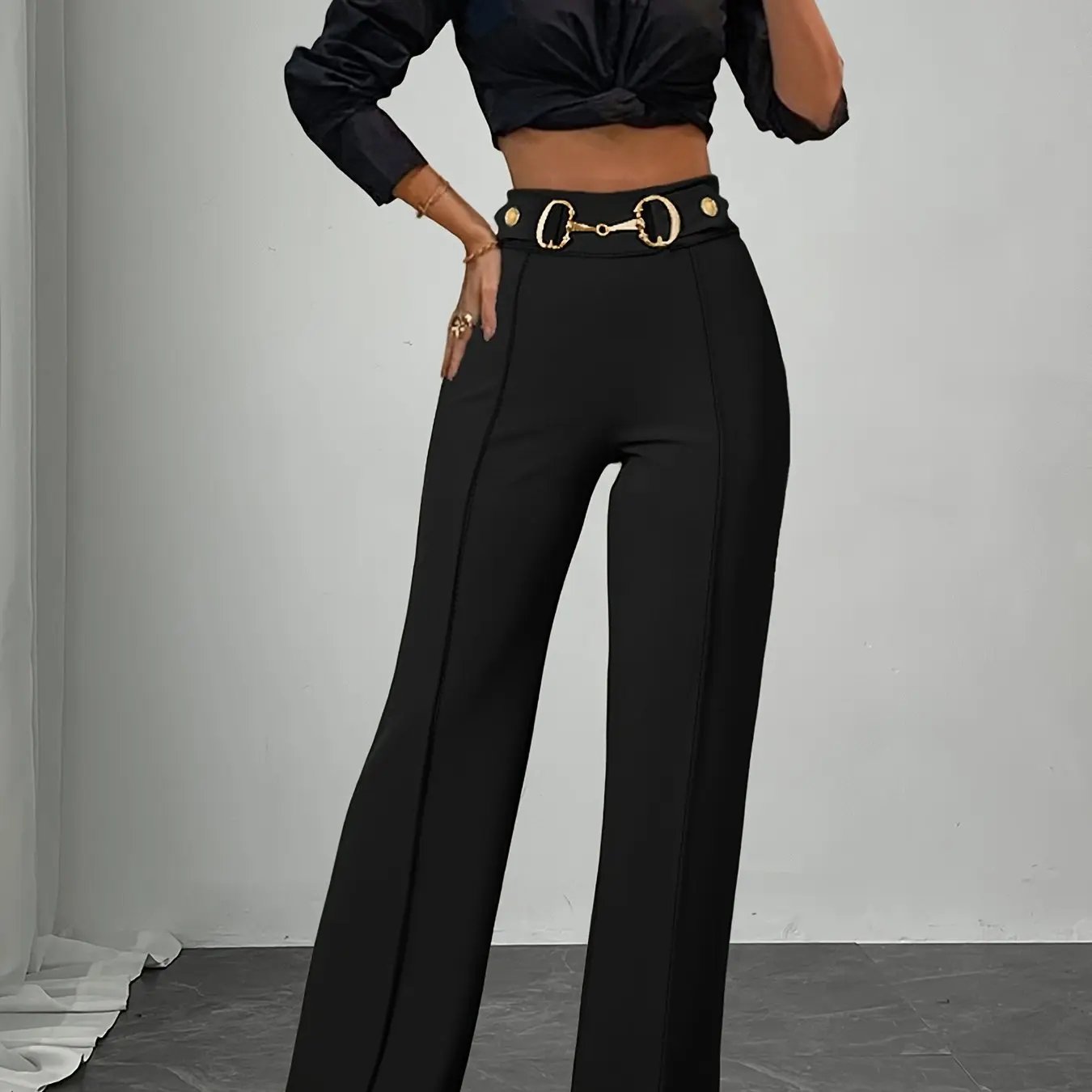 Chic Straight-Cut Pants with Metallic Detail MollyBoo