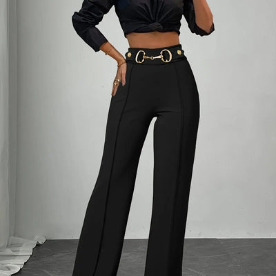 Chic Straight-Cut Pants with Metallic Detail MollyBoo