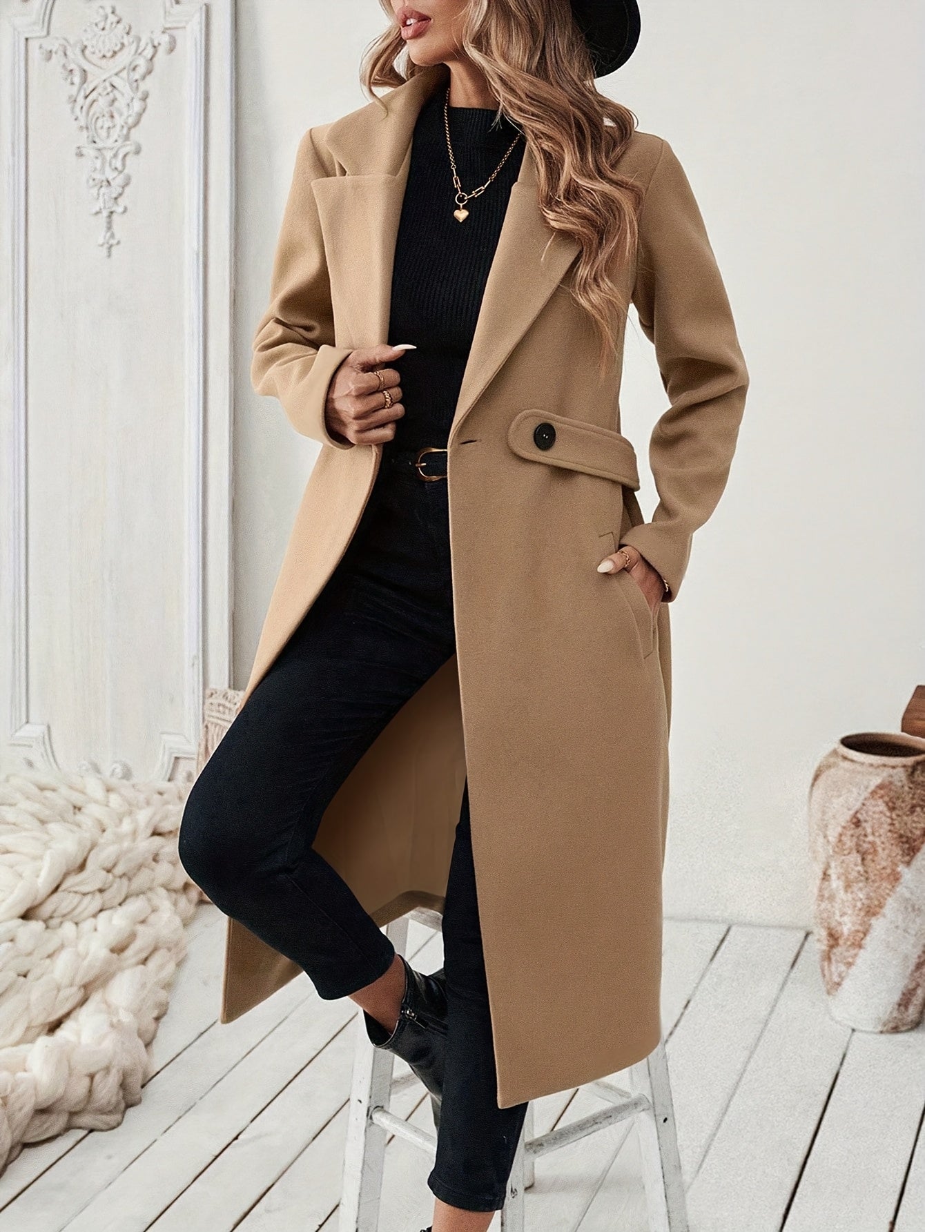 Elegant Long Tweed Coat for Women