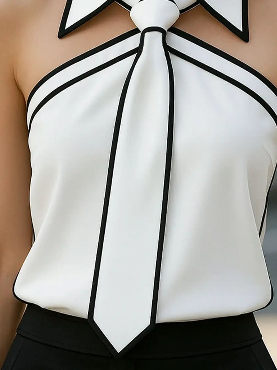 Stylish Sleeveless Halter Neck Blouse With Bold Contrast Trim MollyBoo