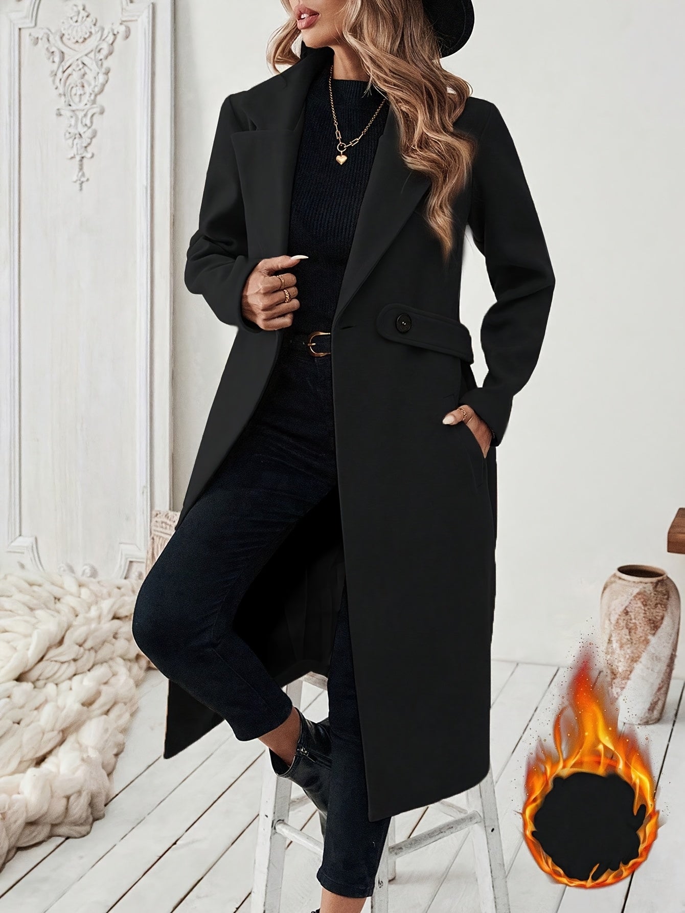 Elegant Long Tweed Coat for Women