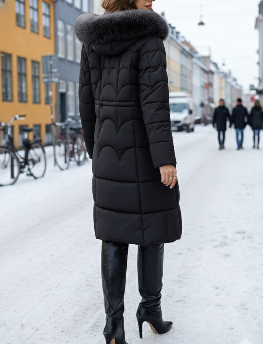 Elegant Long Fur Hood Coat – Women