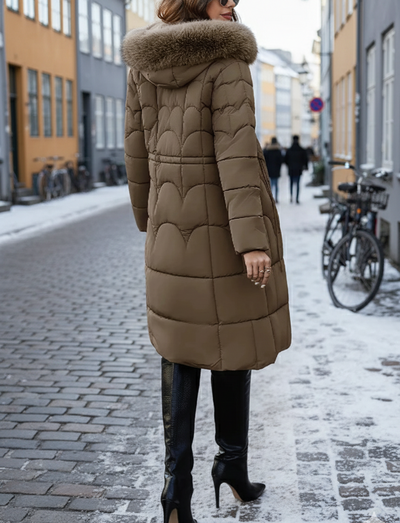 Elegant Long Fur Hood Coat – Women