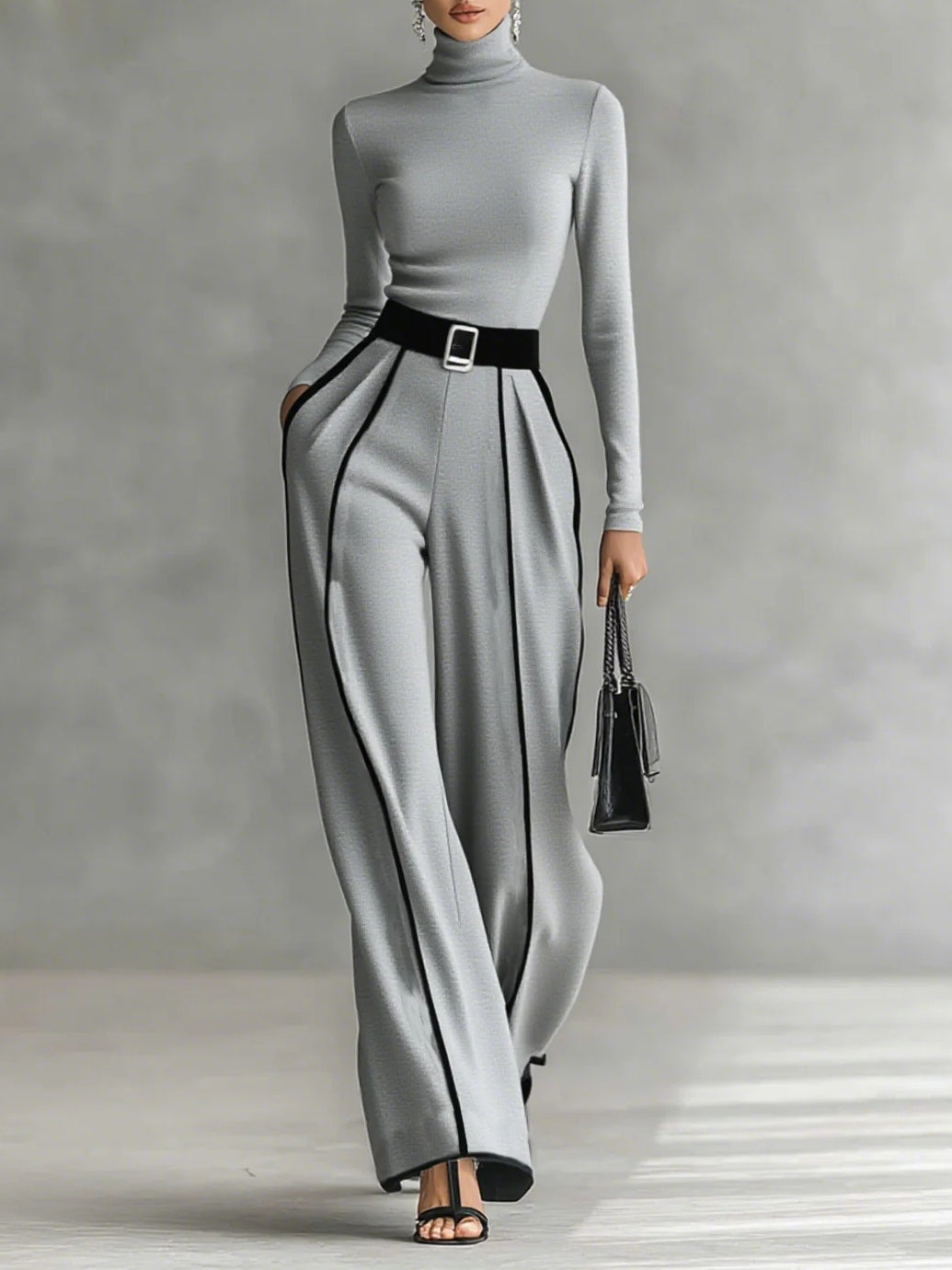 Two-Piece Outfit for Women | Turtleneck Top & Wide-Leg Pants