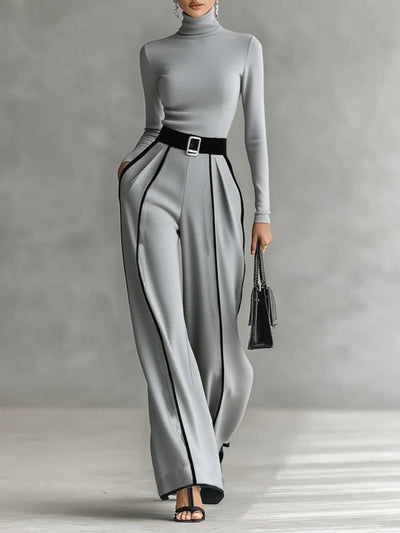 Two-Piece Outfit for Women | Turtleneck Top & Wide-Leg Pants
