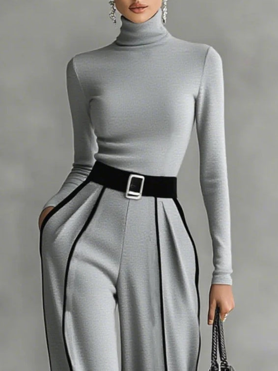 Two-Piece Outfit for Women | Turtleneck Top & Wide-Leg Pants
