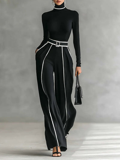 Two-Piece Outfit for Women | Turtleneck Top & Wide-Leg Pants