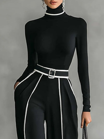 Two-Piece Outfit for Women | Turtleneck Top & Wide-Leg Pants
