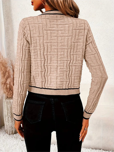 Cardigã Elegante Feminino de Ajuste Slim com Listras - Suéter Aberto de Manga Longa Macio e Alta Elasticidade com Bolsos, Bege/Marrom/Preto/Cinza para Primavera & Outono, Peça de Camada de Outono, Tecido de Alta Elasticidade MollyBoo