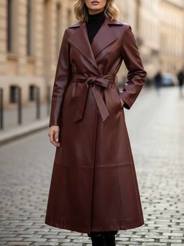 Faux Leather Trench Coat