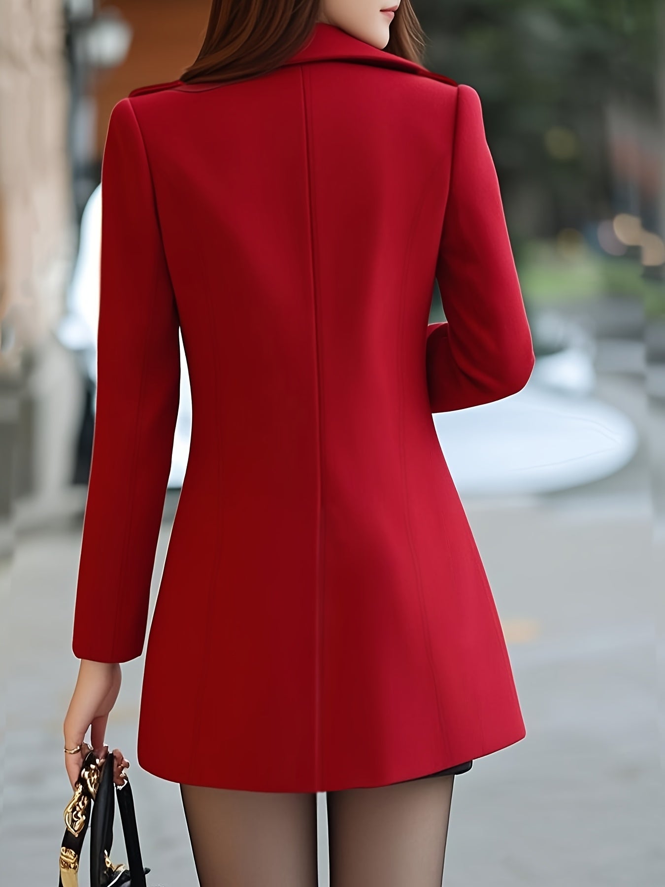 Elegant Red Trench Coat for Women with Black Buttons