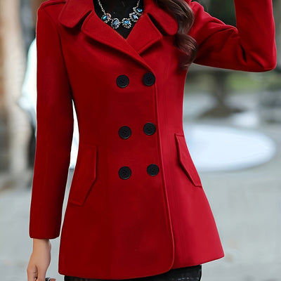 Elegant Red Trench Coat for Women with Black Buttons
