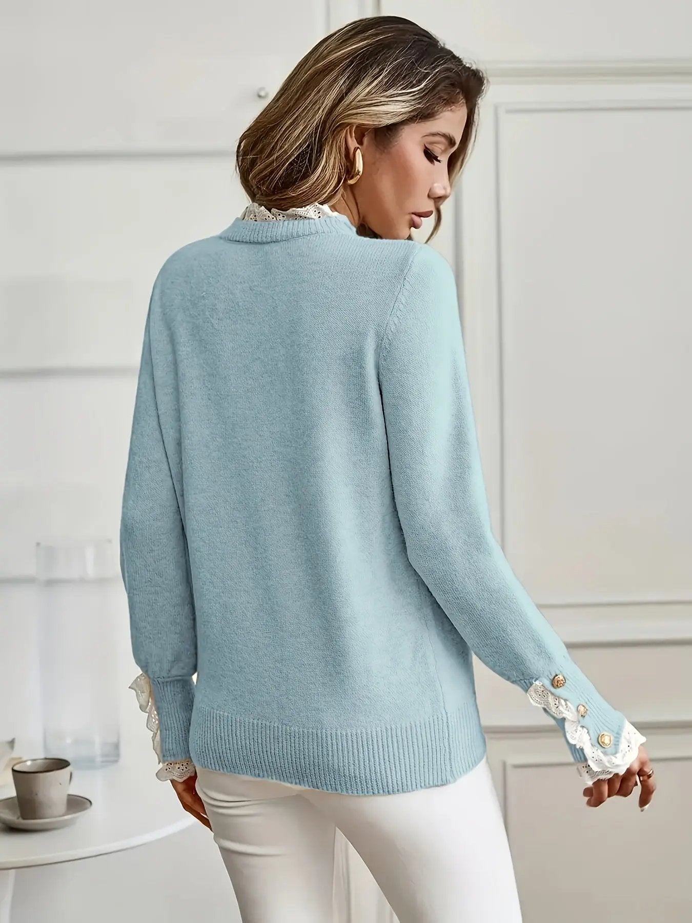 Elegant Knit Sweater with Contrasting Lace MollyBoo