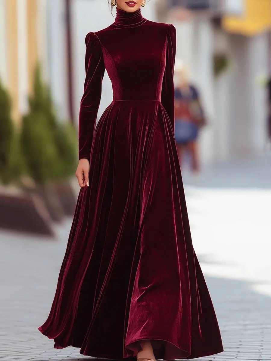 Burgundy Velvet Long-Sleeve Gown MollyBoo