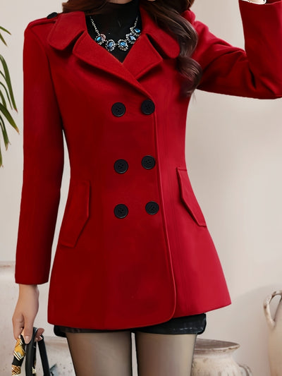 Elegant Red Trench Coat for Women with Black Buttons