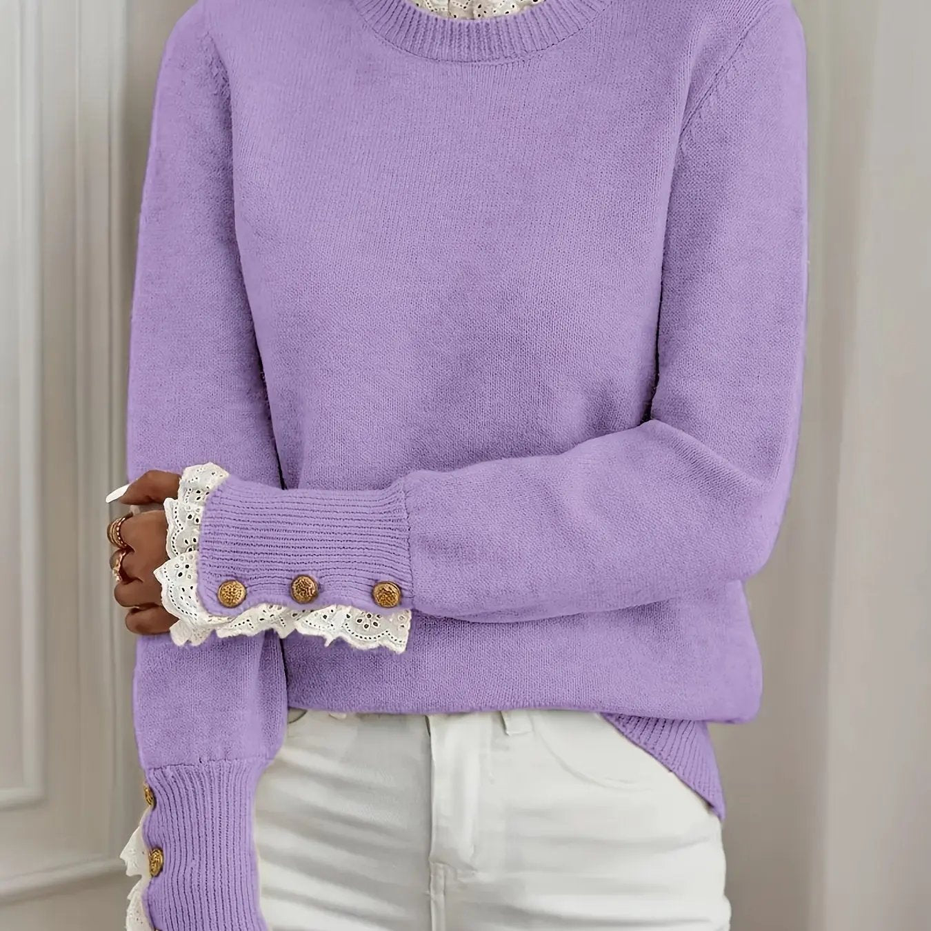 Elegant Knit Sweater with Contrasting Lace MollyBoo