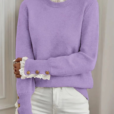 Elegant Knit Sweater with Contrasting Lace MollyBoo