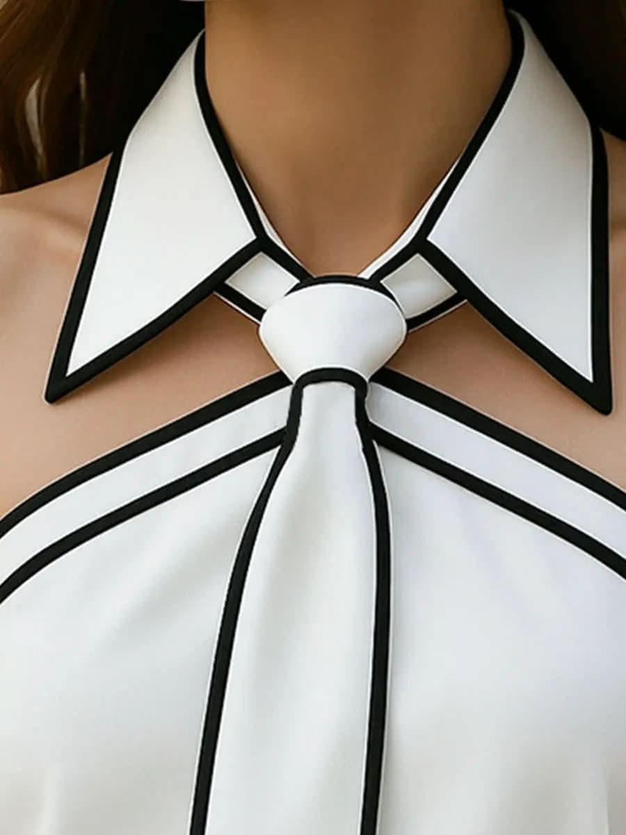 Stylish Sleeveless Halter Neck Blouse With Bold Contrast Trim MollyBoo