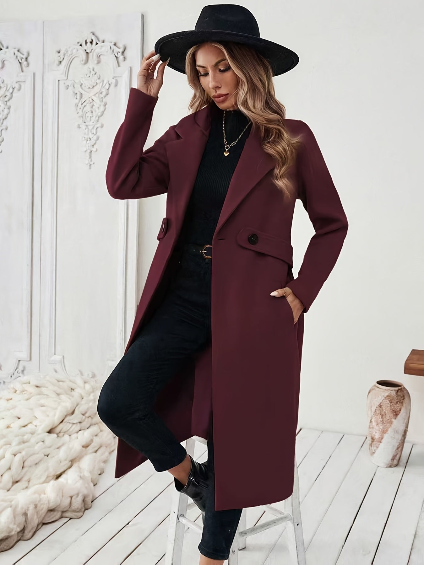 Elegant Long Tweed Coat for Women