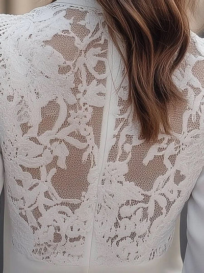 Elegant White Lace-Backed Blazer with Structured Silhouette MollyBoo