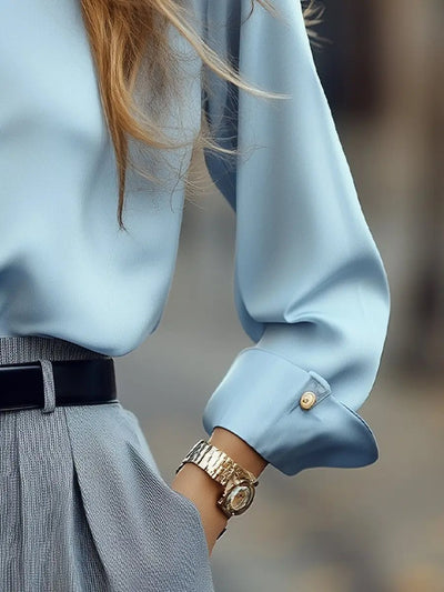 Powder Blue Button-Up Shirt with Gold Buttons MollyBoo