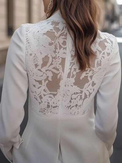 Elegant White Lace-Backed Blazer with Structured Silhouette MollyBoo